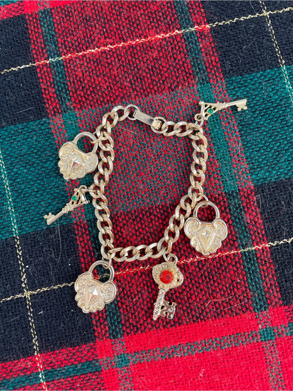 Gold-Tone Heart & Key Charm Bracelet
